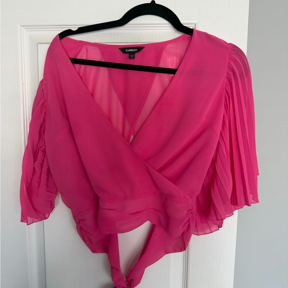 Express Fuchsia Pleated Sleeve Blouse